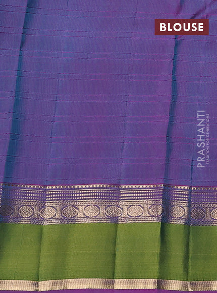 Pure kanchipuram silk saree teal green and purple with allover checks & zari buttas and zari woven simple border