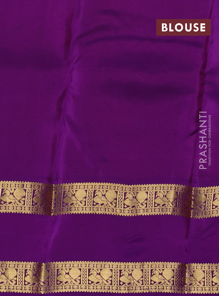 Pure kanchipuram silk saree yellow and purple with allover zari stripe & buttas and rettapet zari woven border