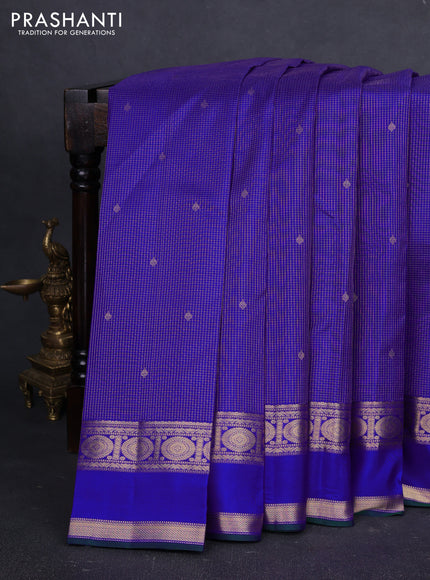 Pure kanchipuram silk saree royal blue and green with allover small checks & buttas and rettapet zari woven border