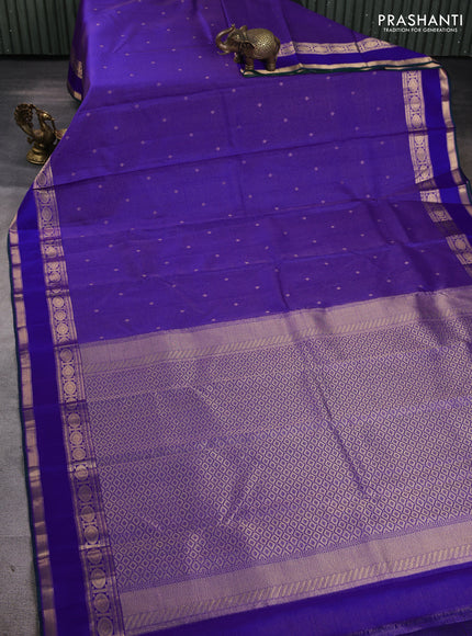 Pure kanchipuram silk saree royal blue and green with allover small checks & buttas and rettapet zari woven border