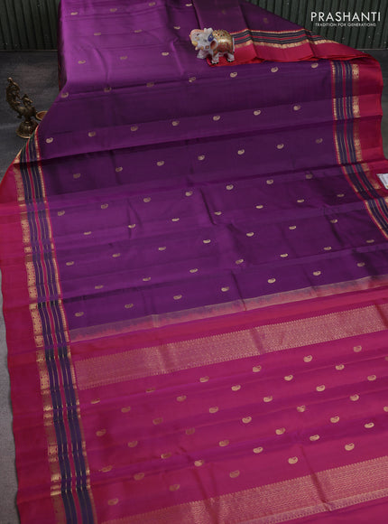 Pure kanchipuram silk saree purple and pink with paisley zari woven buttas and zari woven simple border