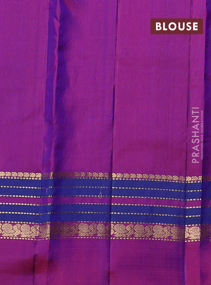 Pure kanchipuram silk saree cs blue and purple with paisley zari woven buttas and zari woven simple border