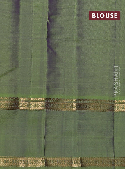 Pure kanchipuram silk saree royal blue and light green with allover thread checked pattern and rettapet zari woven border