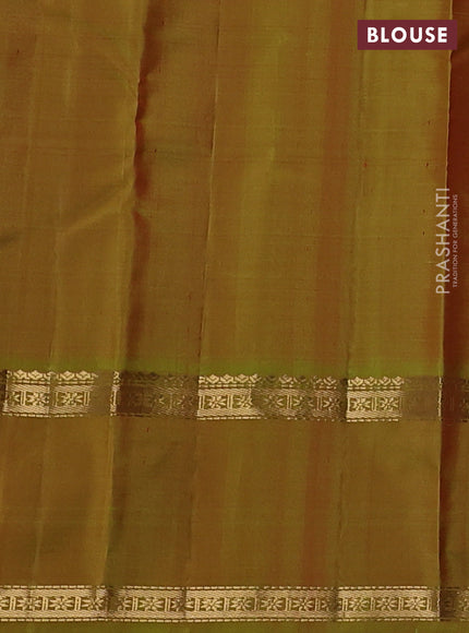 Pure kanchipuram silk saree purple and light green with allover thread checked pattern and rettapet zari woven border