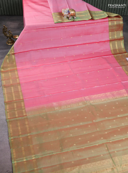 Pure kanchipuram silk saree pink and teal green with zari woven buttas and zari woven border