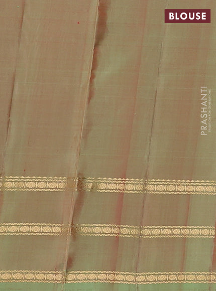 Pure kanchipuram silk saree pink and teal green with zari woven buttas and zari woven border