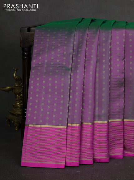 Pure kanchipuram silk saree dual shade of purple and pink with allover zari woven buttas and zari woven border