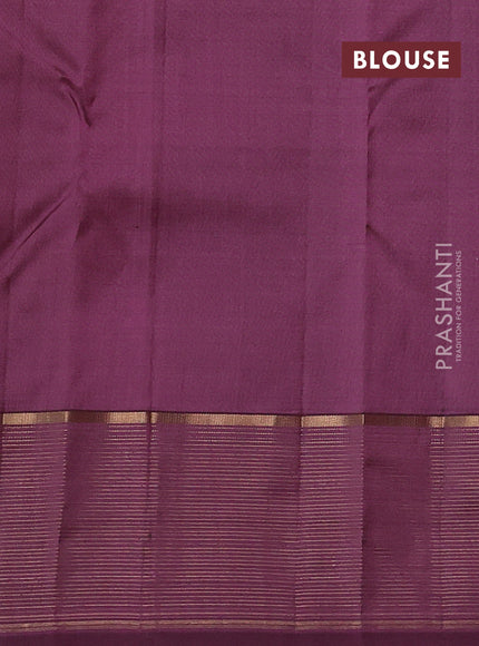Pure kanchipuram silk saree peach shade and rosy brown with allover zari woven buttas and zari woven border