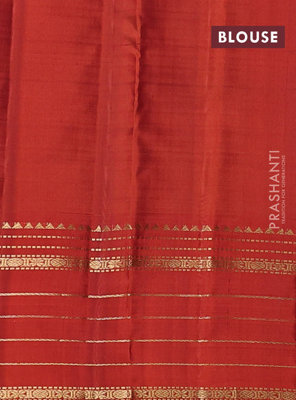 Pure kanchipuram silk saree violet and orange with plain body and zari woven border