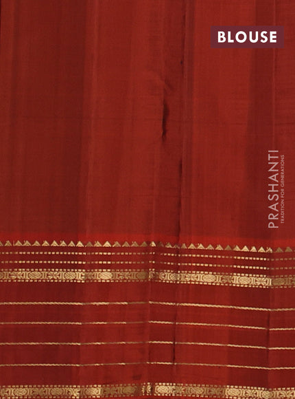 Pure kanchipuram silk saree wine shade and orange with plain body and zari woven border