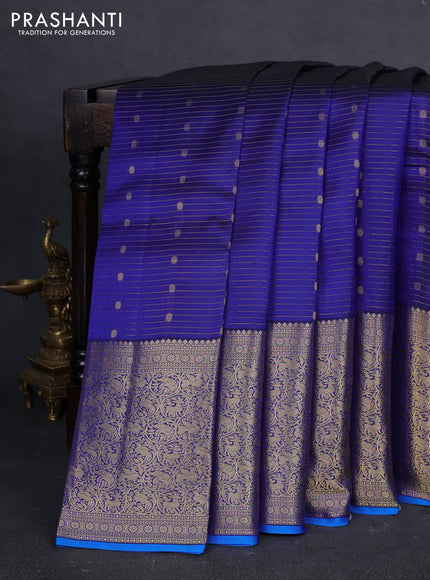 Pure kanchipuram silk saree navy blue and cs blue with allover zari weaves & buttas and long zari woven border