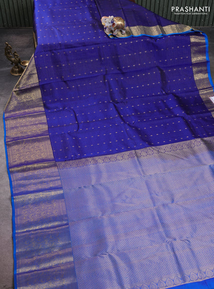 Pure kanchipuram silk saree navy blue and cs blue with allover zari weaves & buttas and long zari woven border