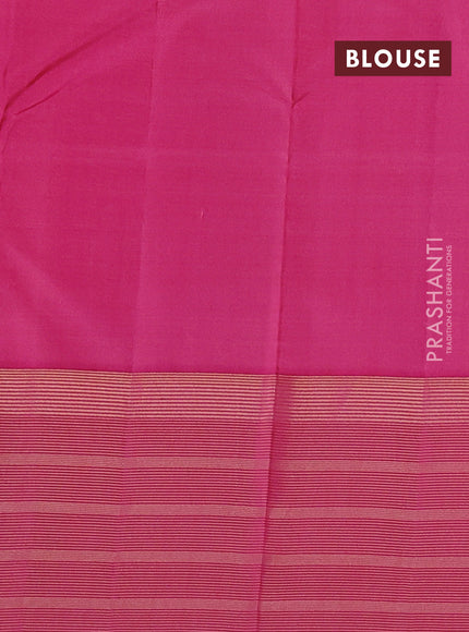 Pure kanchipuram silk saree peach orange and pink with allover zari weaves and long zari woven border