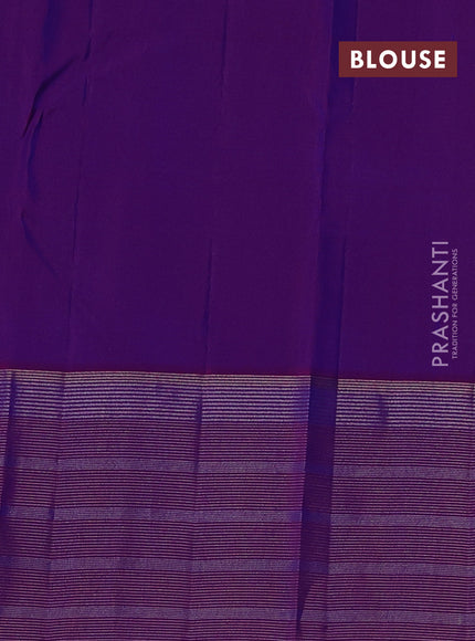 Pure kanchipuram silk saree dual shade of bluish green and purple with allover zari weaves and long zari woven border