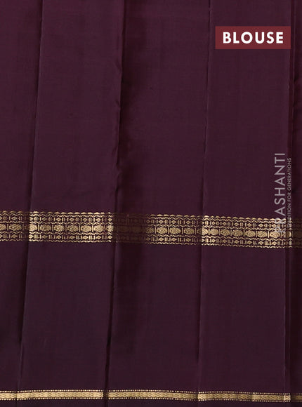 Pure kanchipuram silk saree pastel green and coffee brown with zari woven buttas and long rettapet zari woven border