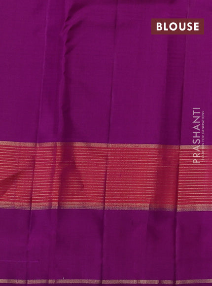 Pure kanchipuram silk saree purple with allover stripe pattern and rettapet zari woven border
