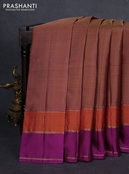 Pure kanchipuram silk saree purple with allover stripe pattern and rettapet zari woven border