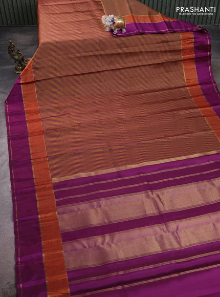 Pure kanchipuram silk saree purple with allover stripe pattern and rettapet zari woven border