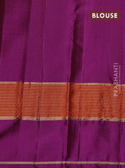 Pure kanchipuram silk saree purple with allover stripe pattern and rettapet zari woven border