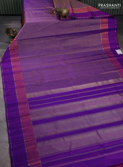 Pure kanchipuram silk saree purple with allover stripe pattern and rettapet zari woven border