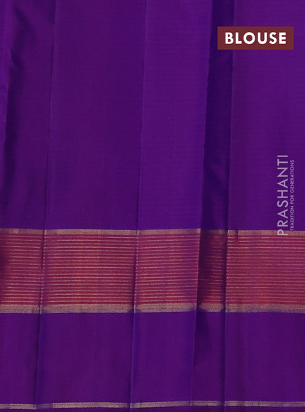 Pure kanchipuram silk saree purple with allover stripe pattern and rettapet zari woven border