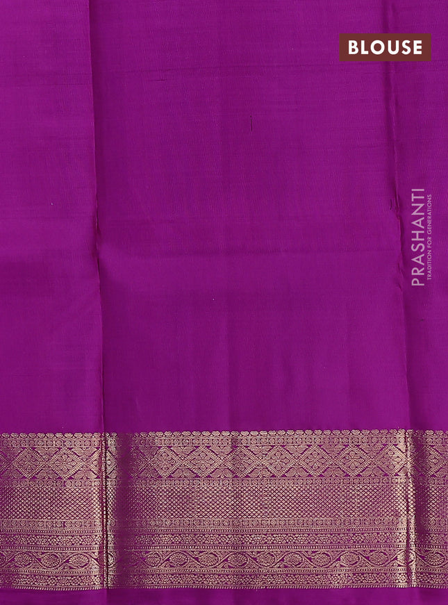 Pure kanchipuram silk lehenga dhawani light blue and purple with allover zari woven buttas and rich zari woven border