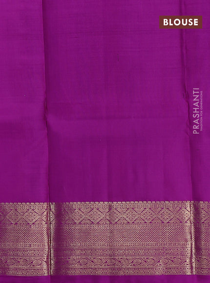 Pure kanchipuram silk lehenga dhawani light blue and purple with allover zari woven buttas and rich zari woven border