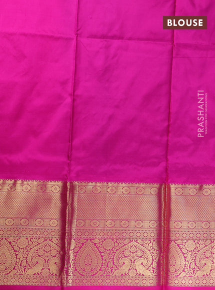 Pure kanchipuram silk lehenga dhawani teal blue and pink with allover zari woven butta weaves and long rich zari woven border