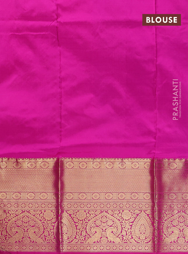 Pure kanchipuram silk lehenga dhawani dual shade of light greenis blue and pink with allover zari woven butta weaves and long rich zari woven border