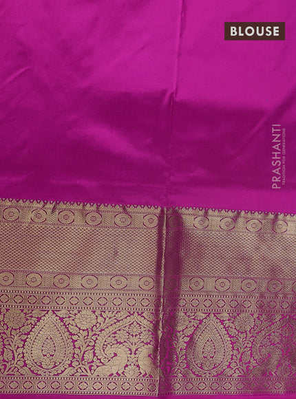 Pure kanchipuram silk lehenga dhawani teal blue and pink with allover zari woven butta weaves and long rich zari woven border