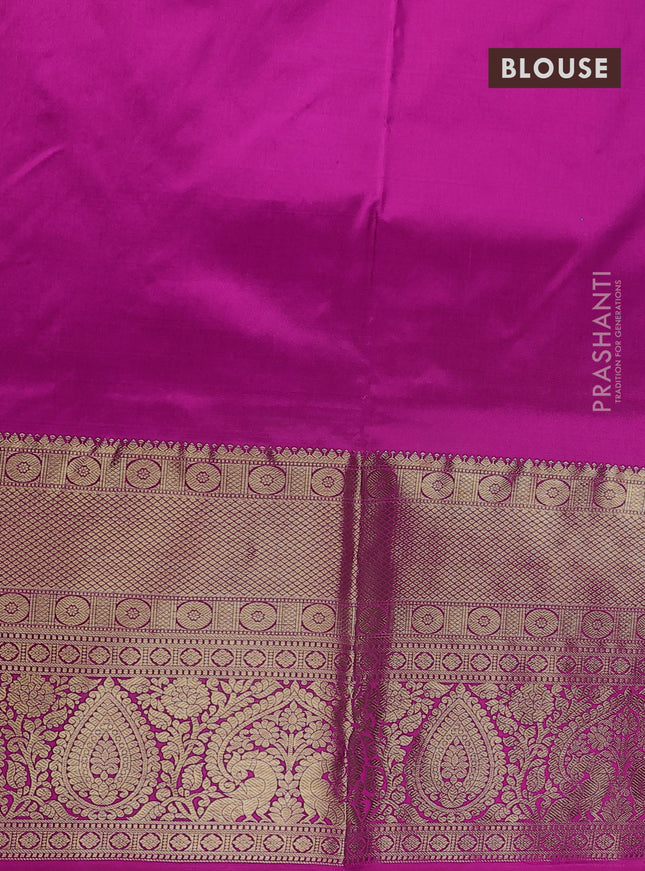 Pure kanchipuram silk lehenga dhawani teal blue and pink with allover zari woven butta weaves and long rich zari woven border