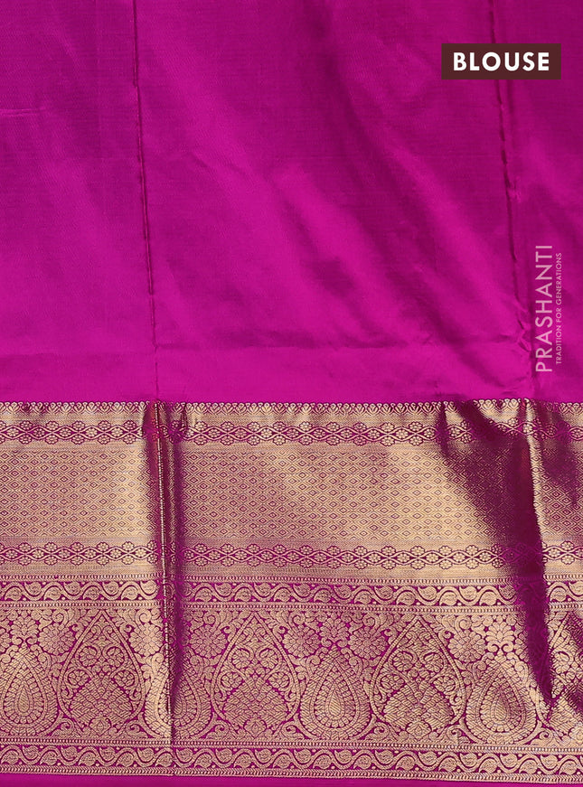 Pure kanchipuram silk lehenga dhawani teal blue and pink with allover zari woven butta weaves and long rich zari woven border