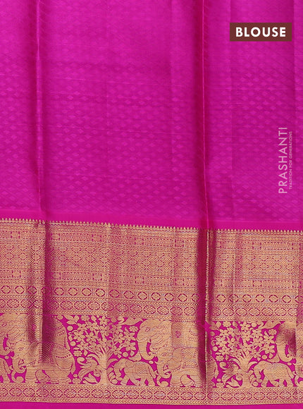 Pure kanchipuram silk lehenga dhawani purple and pink with allover small zari checks & buttas and long rich zari woven border
