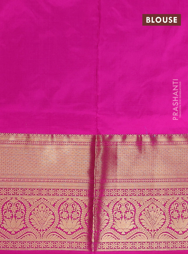 Pure kanchipuram silk lehenga dhawani light blue and pink with allover zari woven butta weaves and long rich zari woven border