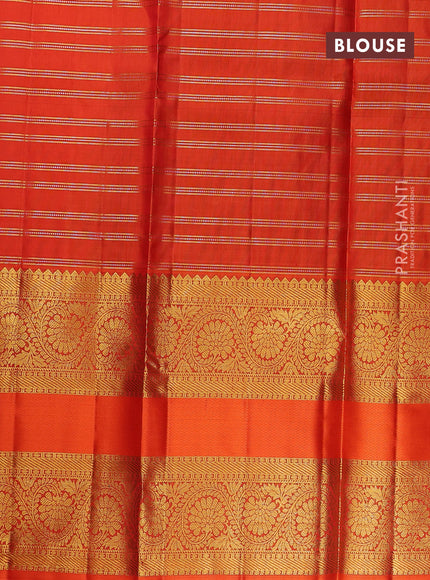 Pure kanchipuram silk lehenga dhawani maroon and orange with allover small zari checks & buttas and long rich zari woven border