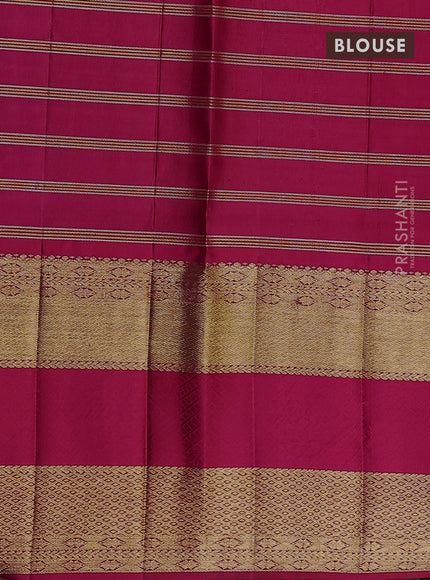 Pure kanchipuram silk lehenga dhawani violet and pink with allover small zari checks & buttas and long rich zari woven border