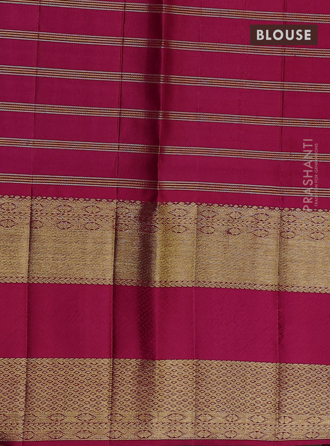 Pure kanchipuram silk lehenga dhawani violet and pink with allover small zari checks & buttas and long rich zari woven border
