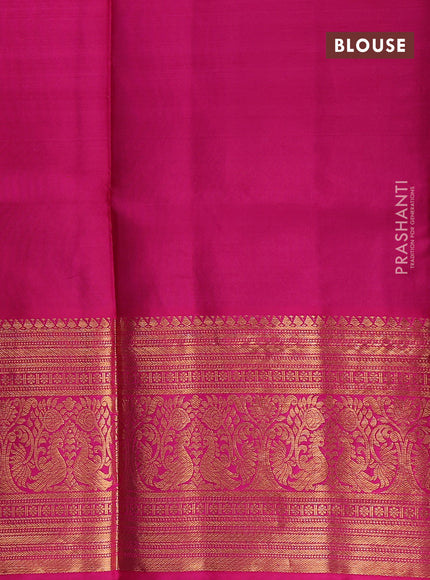 Pure kanchipuram silk lehenga dhawani parrot green and pink with allover zari weaves & buttas and long rich zari woven border