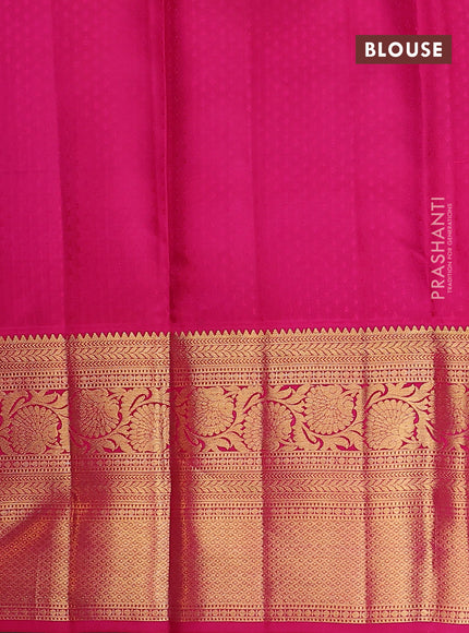 Pure kanchipuram silk lehenga dhawani yellow and pink with allover zari woven butta weaves and long rich zari woven border