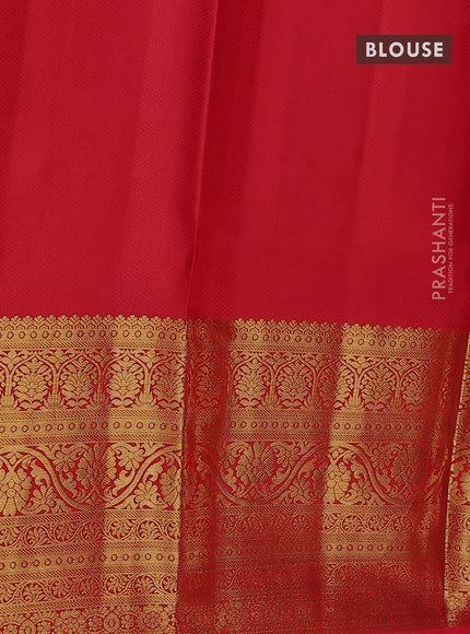 Pure kanchipuram silk lehenga dhawani yellow and red with allover zari woven floral buttas and long zari woven border