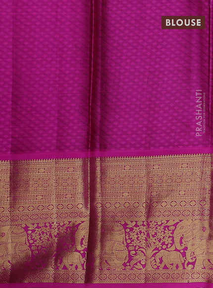 Pure kanchipuram silk lehenga dhawani green and pink with zari woven elephant buttas and long rich zari woven elephant border