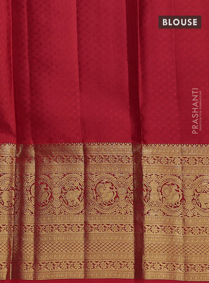 Pure kanchipuram silk lehenga dhawani light blue and red with allover zari woven brocade weaves and long rich zari woven border