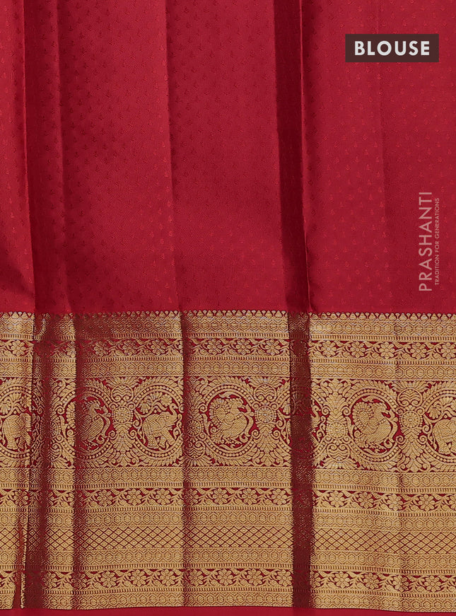 Pure kanchipuram silk lehenga dhawani light blue and red with allover zari woven brocade weaves and long rich zari woven border