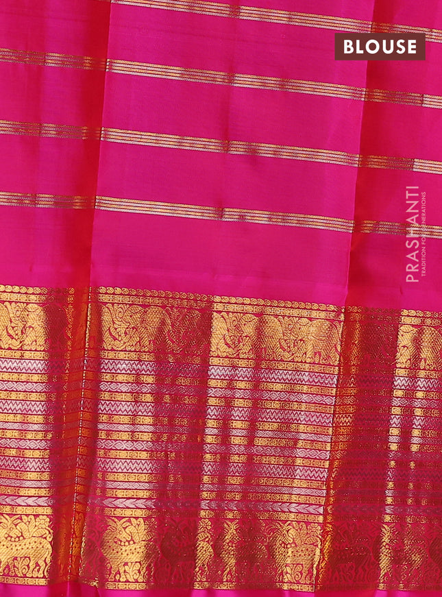 Pure kanchipuram silk lehenga dhawani deep maroon and pink with allover zari checks & buttas and long rich zari woven border