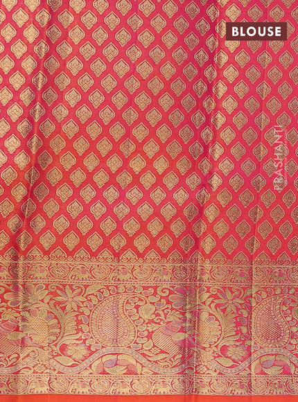 Pure kanchipuram tissue silk lehenga dhawani dark blue and orange with allover zari woven brocade weaves and long rich zari woven border