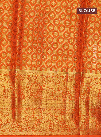 Pure kanchipuram silk lehenga dhawani mango yellow and orange with allover zari woven brocade weaves and long rich zari woven border