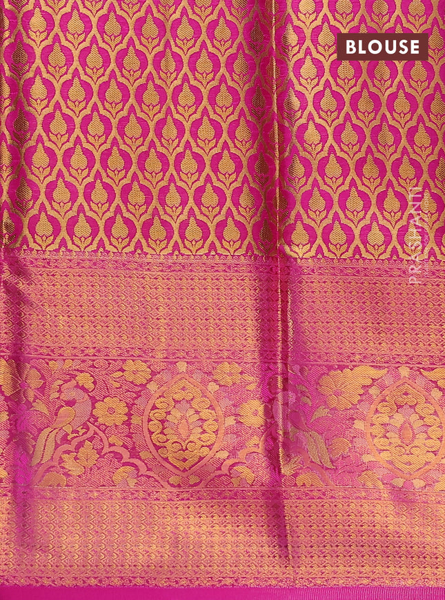 Pure kanchipuram tissue silk lehenga dhawani dual shade of candy pink and pink with allover zari woven brocade floral weaves and long rich zari woven border