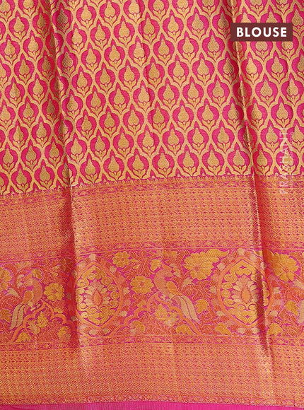 Pure kanchipuram tissue silk lehenga dhawani maroon and pink with allover zari woven brocade floral weaves and long rich zari woven border