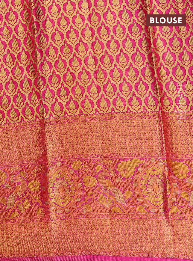 Pure kanchipuram tissue silk lehenga dhawani maroon and pink with allover zari woven brocade floral weaves and long rich zari woven border