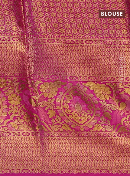 Pure kanchipuram tissue silk lehenga dhawani dual shade of candy pink and pink with allover zari woven brocade floral weaves and long rich zari woven border